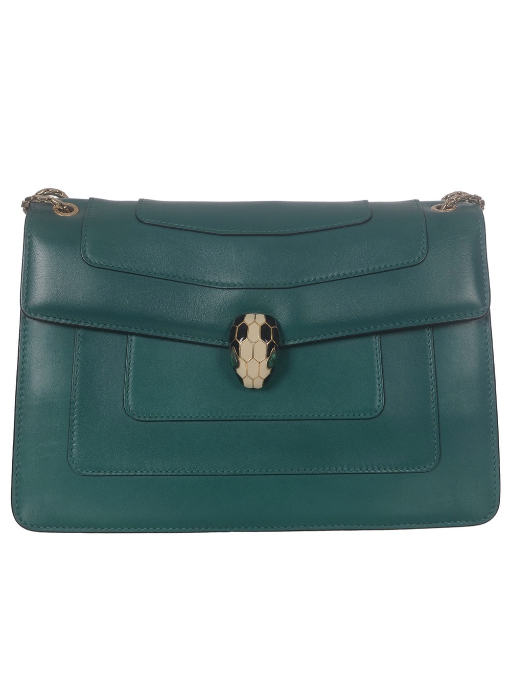 ♥️Bvlgari Medium Serpenti Green Forever Gold Green Leather with Snakehead Clasp♥